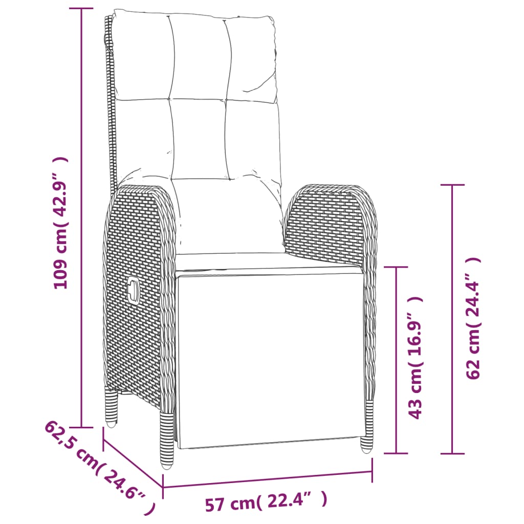 Outdoor Reclining Chairs in Black with Cushions vidaXL - Picture 13 of 18