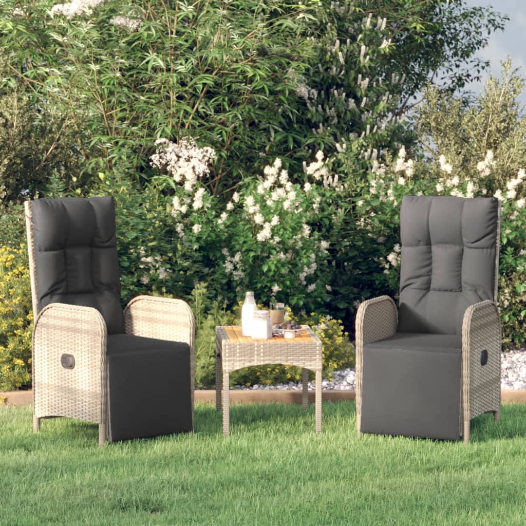 vidaXL Garten-Relaxsessel mit Kissen 2 Stk. Poly Rattan Grau