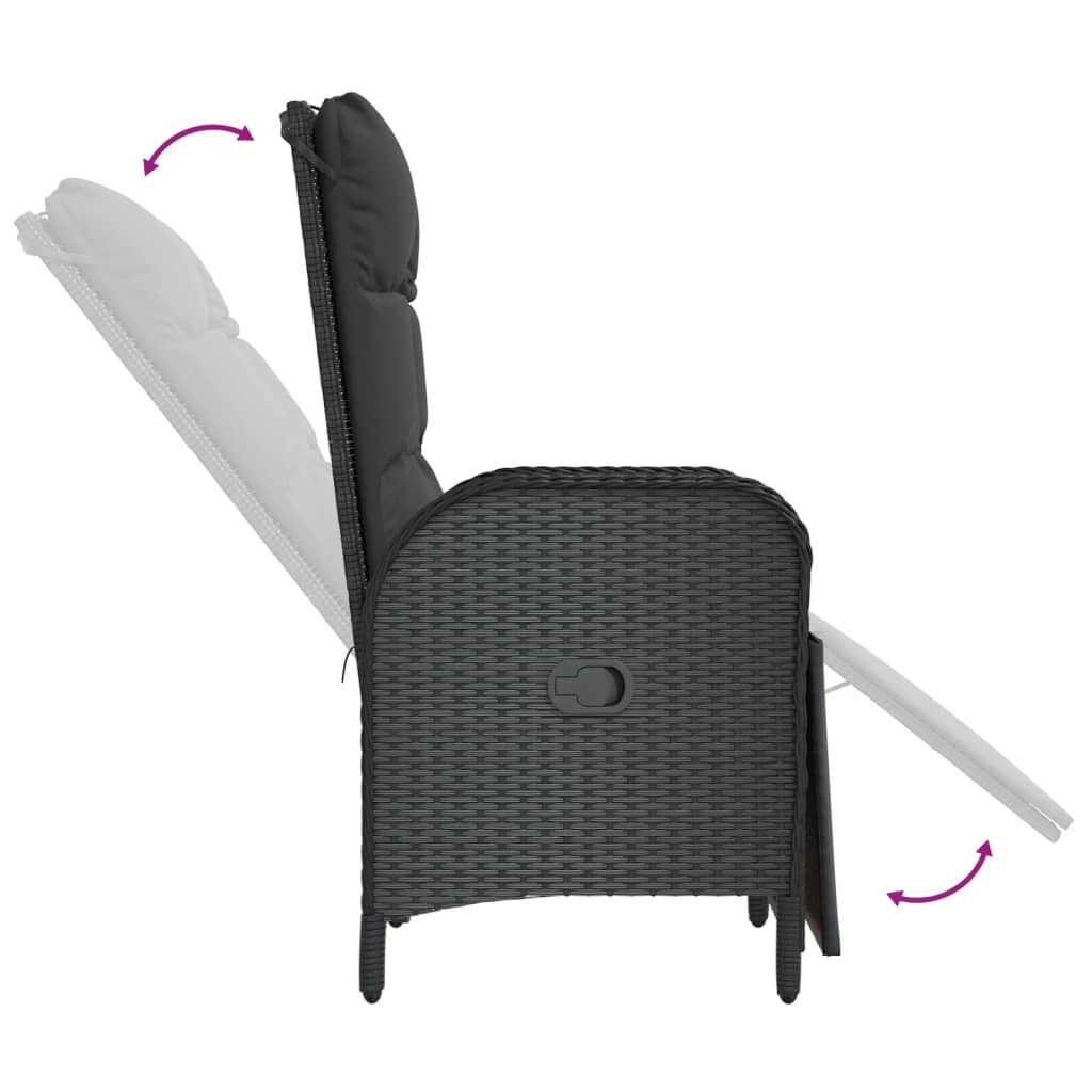 Outdoor Reclining Chairs in Black with Cushions vidaXL - Picture 10 of 18