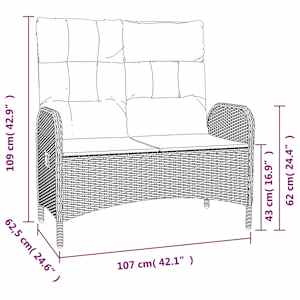Polohovací zahradní lavice s poduškami 107 cm polyratan černá - obrázek 7