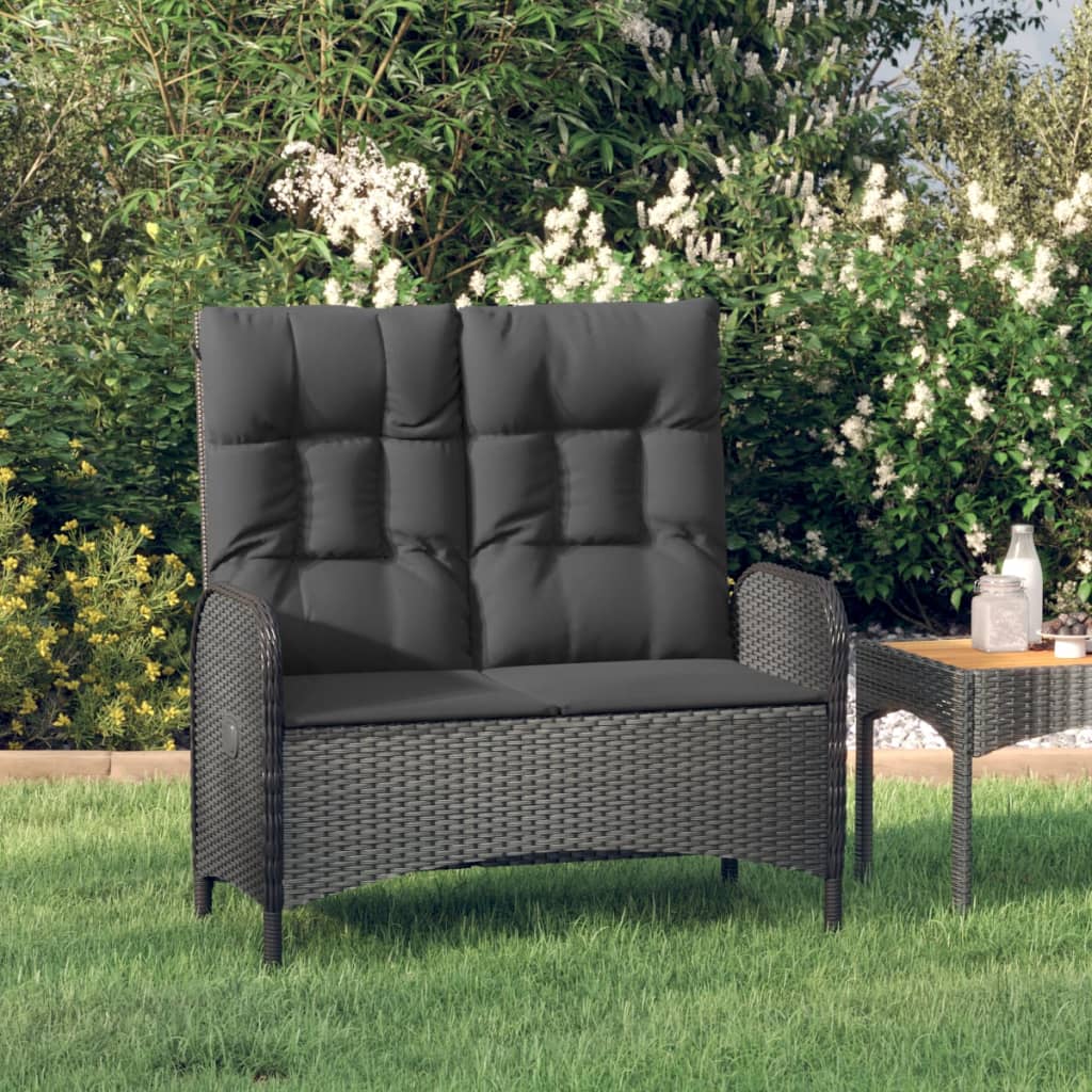 vidaXL Gartenbank mit Liegefunktion & Kissen 107cm Poly Rattan Schwarz