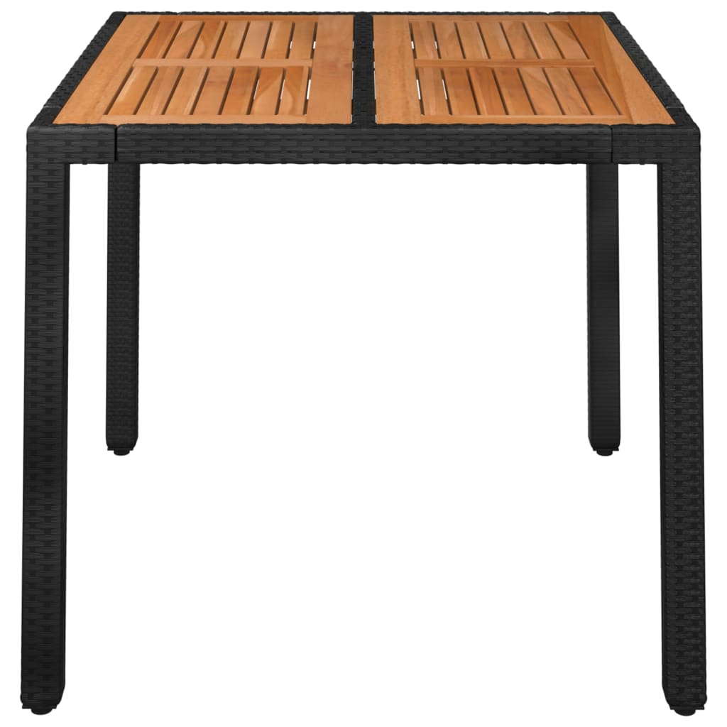 vidaXL Puutarhapöytä puulevyllä musta 90x90x75 cm polyrottinki