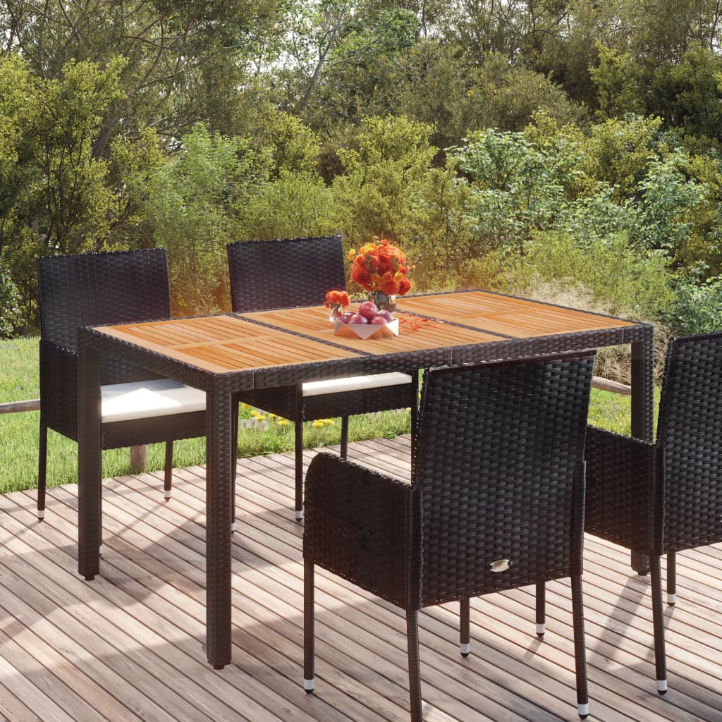 vidaXL Gartentisch mit Holzplatte Schwarz 150x90x75 cm Poly Rattan