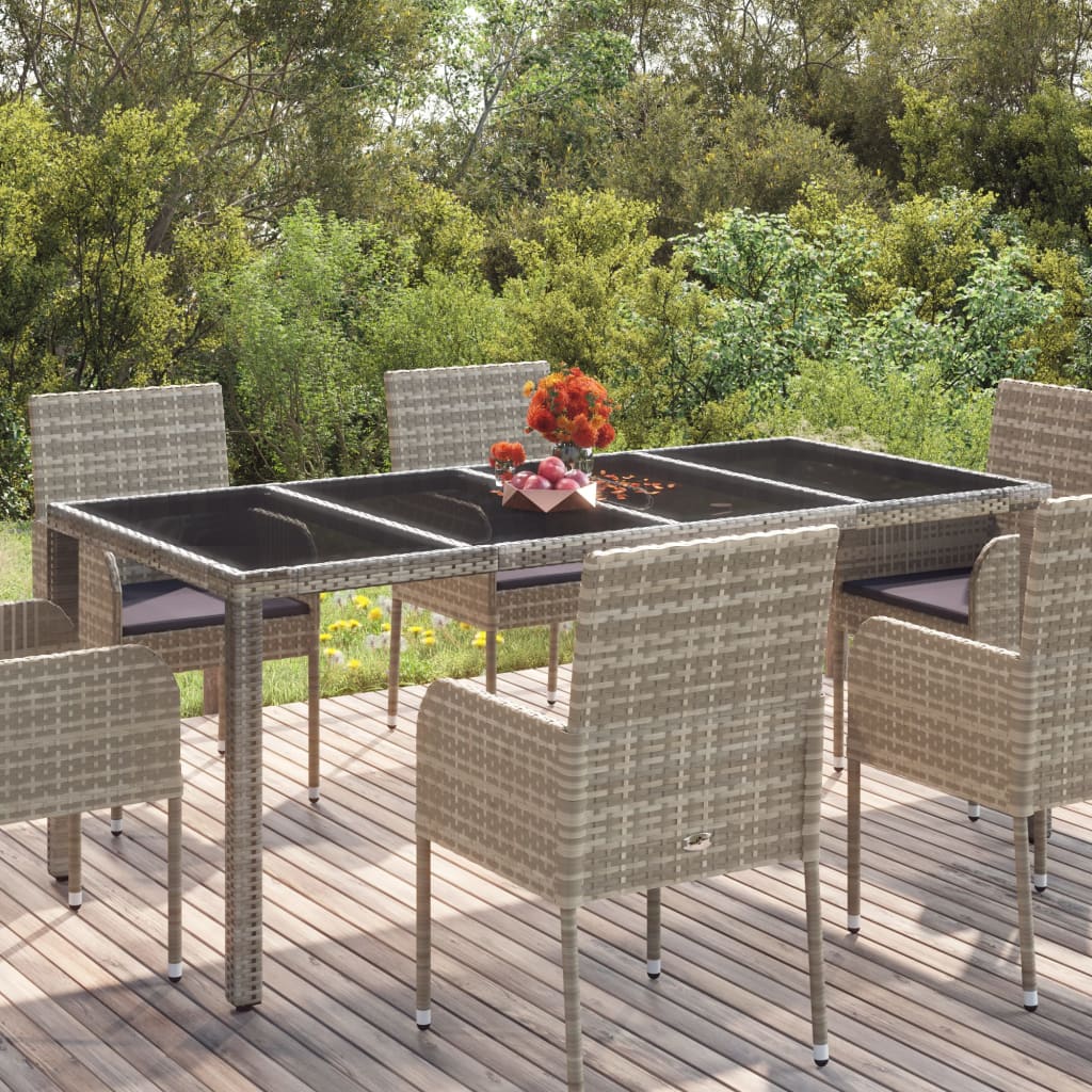 vidaXL Table de jardin dessus en verre Gris 190x90x75cm Résine tressée