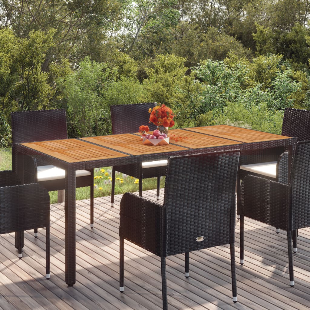 Trädgårdsbord med träskiva svart 190x90x75 cm konstrotting