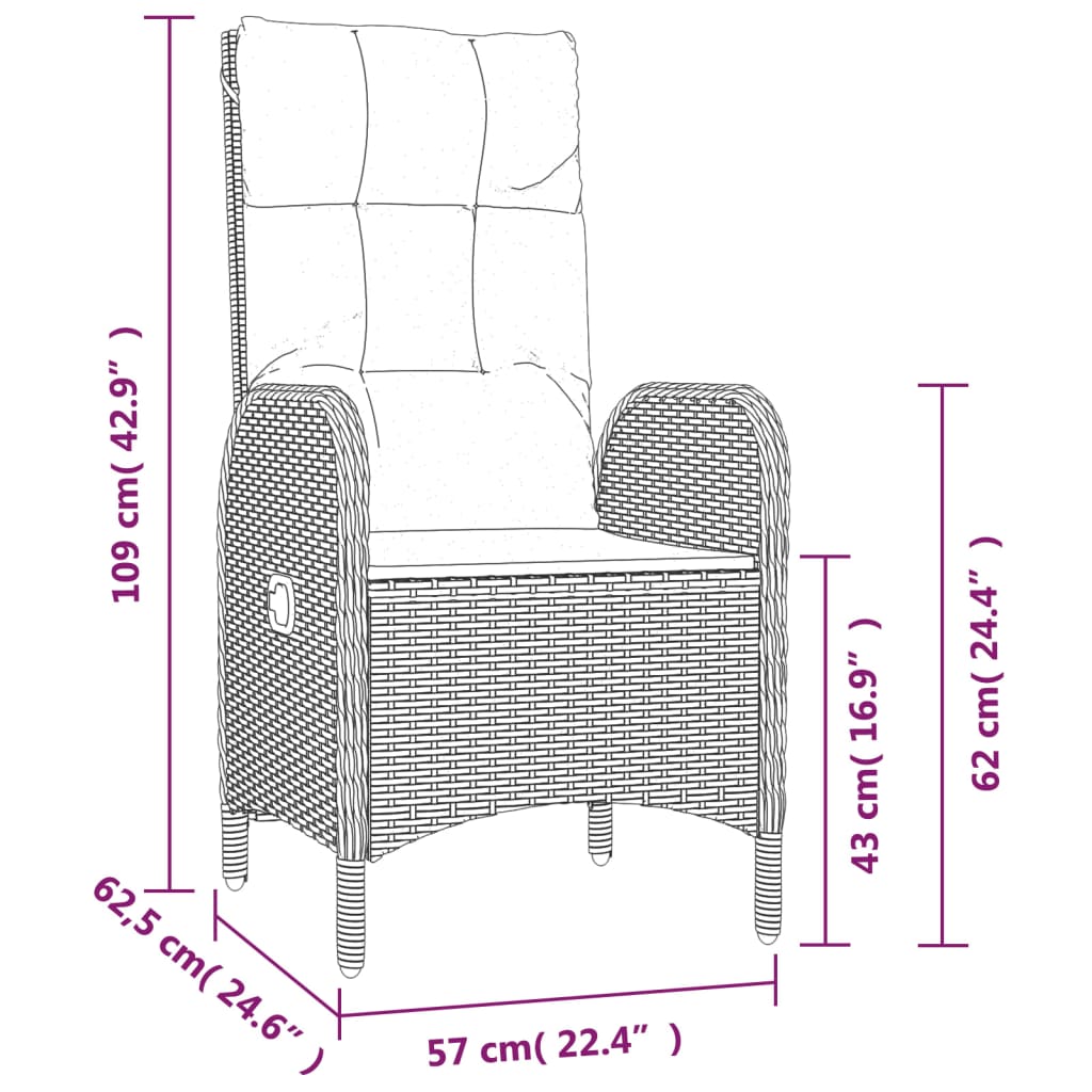  3-dielna záhradná sedacia súprava s podložkami sivá polyratan