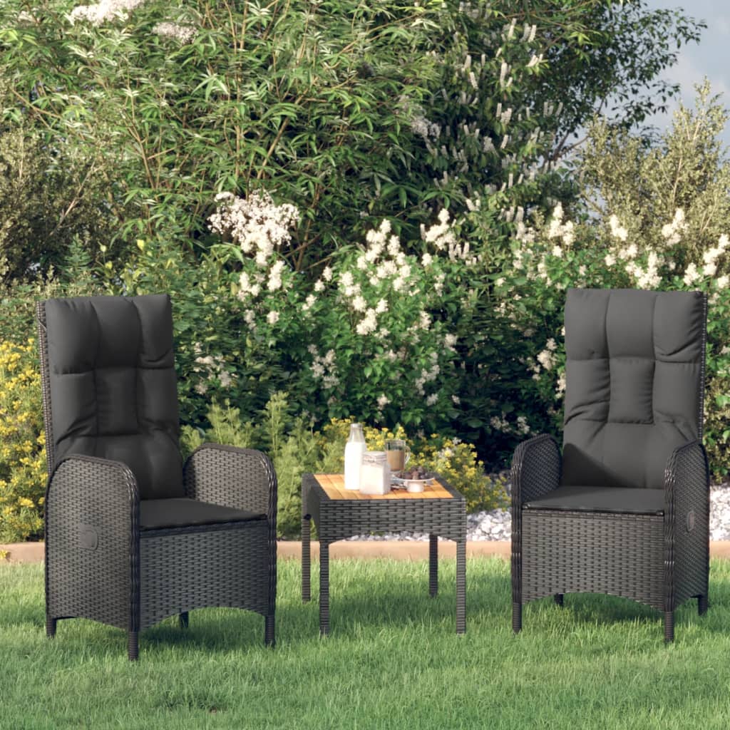 vidaXL Salon de jardin 3 pcs avec coussins Noir Résine tressée