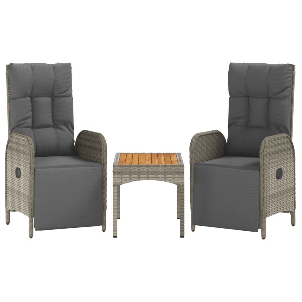 Thumbnail - vidaXL Garten-Relaxstühle 2 Stk. mit Tisch Grau Poly Rattan