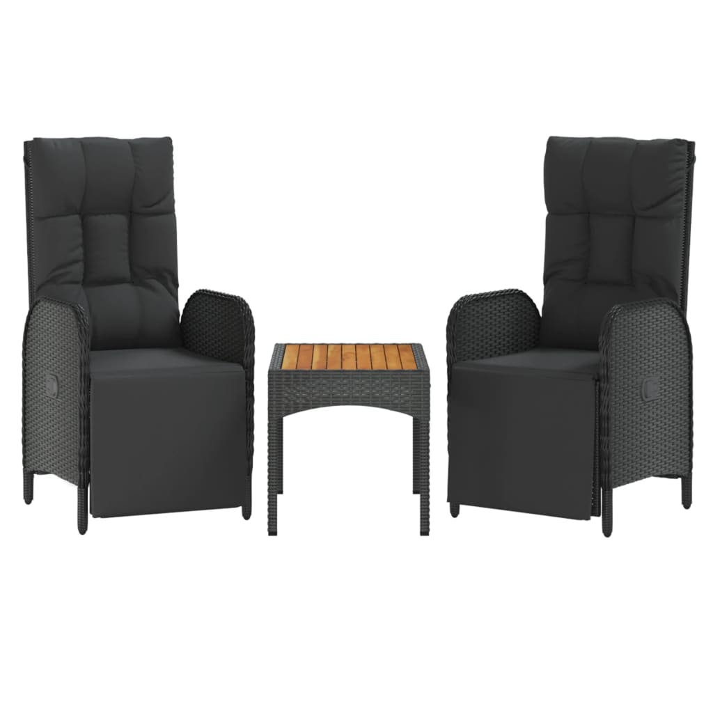 Image of vidaXL Garden Reclining Chairs 2 pcs with Table Black Poly Rattan