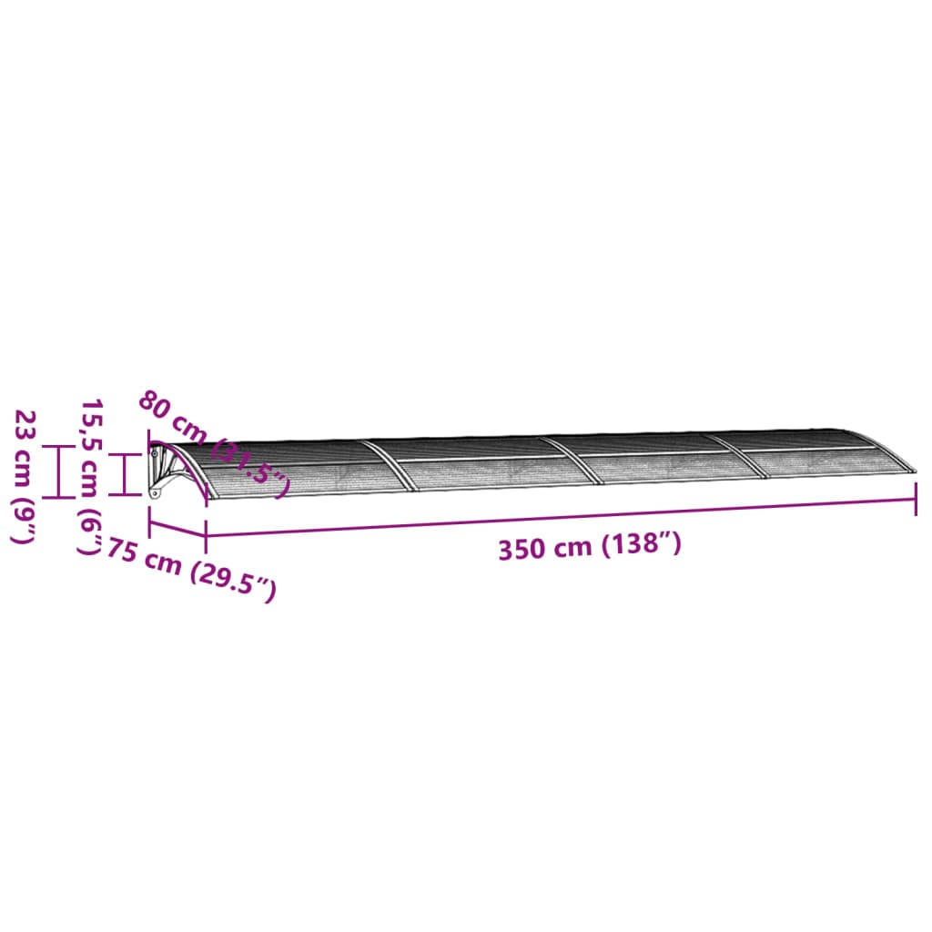 fekete polikarbonát ajtóelőtető 350x80 cm