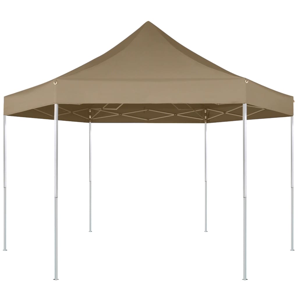 vidaXL Partytent inklapbaar zeshoekig 3,6x3,1 m taupe 220 g/m² afbeelding