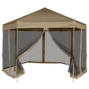 vidaXL kuusnurkne pop-up telk k&uuml;lgseintega, 3,6x3,1 m, pruunikashall