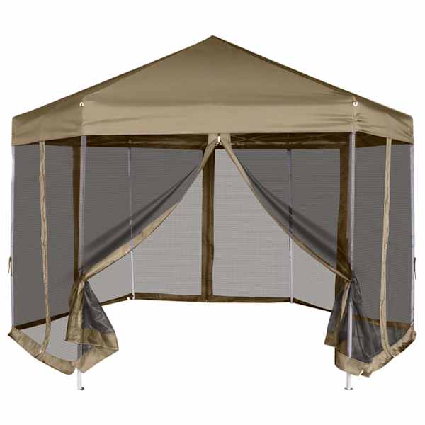 vidaXL kuusnurkne pop-up telk k&uuml;lgseintega, 3,6x3,1 m, pruunikashall