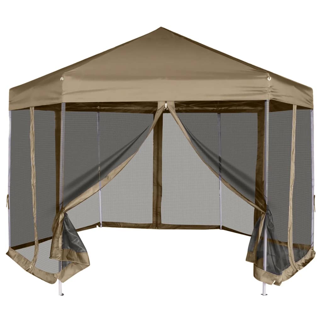 vidaXL Foișor pop-up hexagonal pereți laterali 3,6x3,1 m taupe 220g/m²