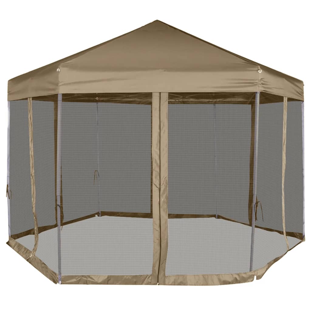 vidaXL Partytent met wanden zeshoekig 3,6x3,1 m taupe 220 g/m² afbeelding