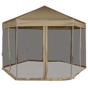 Šestihranný pop-up stan s bočnicemi 3,6 x 3,1 m taupe 220 g/m² - obrázek 2