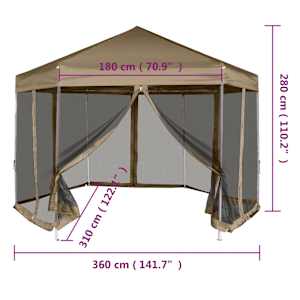 Šestihranný pop-up stan s bočnicemi 3,6 x 3,1 m taupe 220 g/m² - obrázek 11