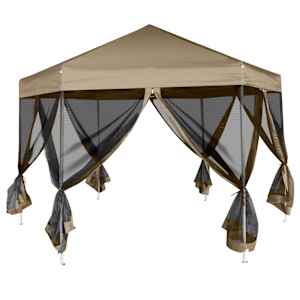 Šestihranný pop-up stan s bočnicemi 3,6 x 3,1 m taupe 220 g/m² - obrázek 3