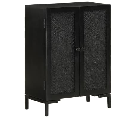 Credenza Nera VidaXL In Legno Massello Di Mango E Ferro, 55x30x77 Cm, 2 Ante Intagliate, Stile Industriale - 3