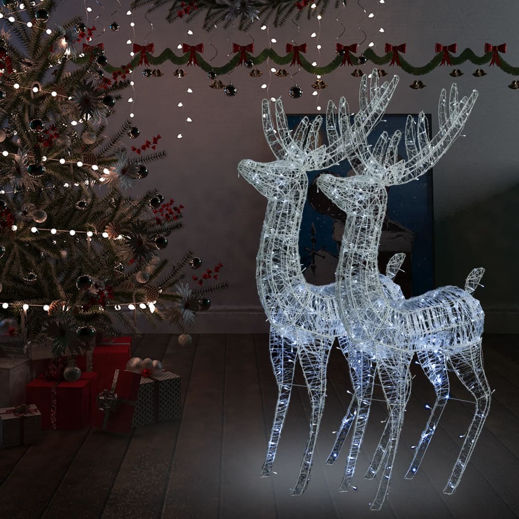 XXL Akryloví vánoční sobi s 250 studenými bílými LED 2ks 180 cm