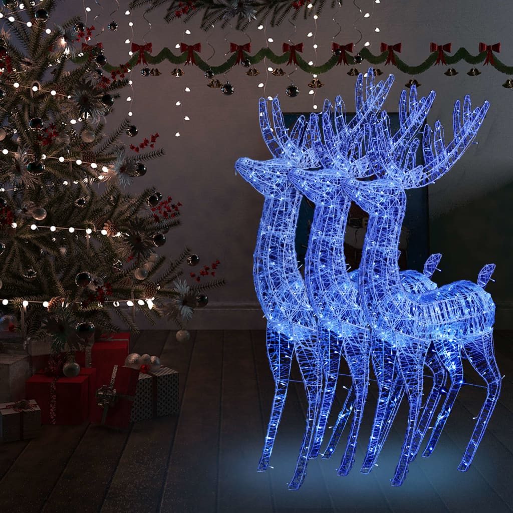 julerensdyr 3 stk. 180 cm 250 LED'er akryl blåt lys