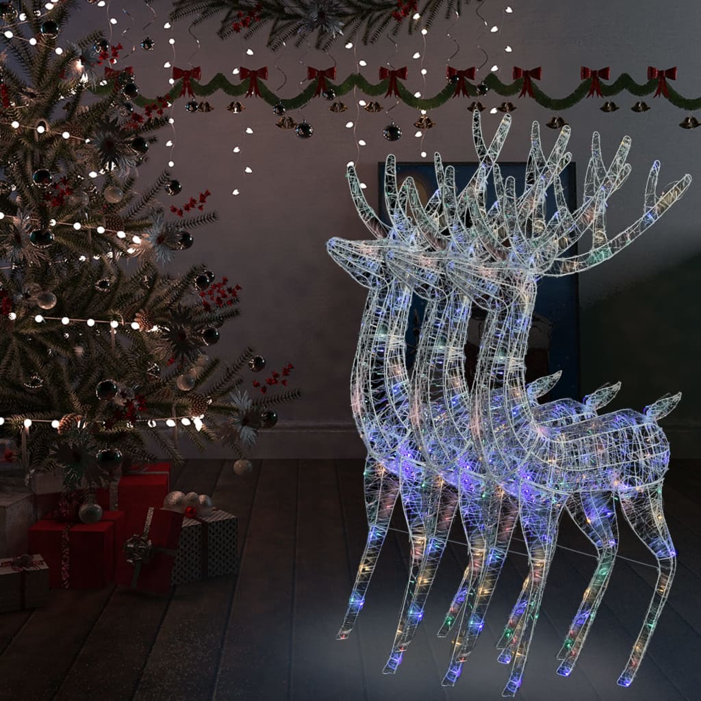 julerensdyr 3 stk. 180 cm 250 LED'er akryl flerfarvet lys