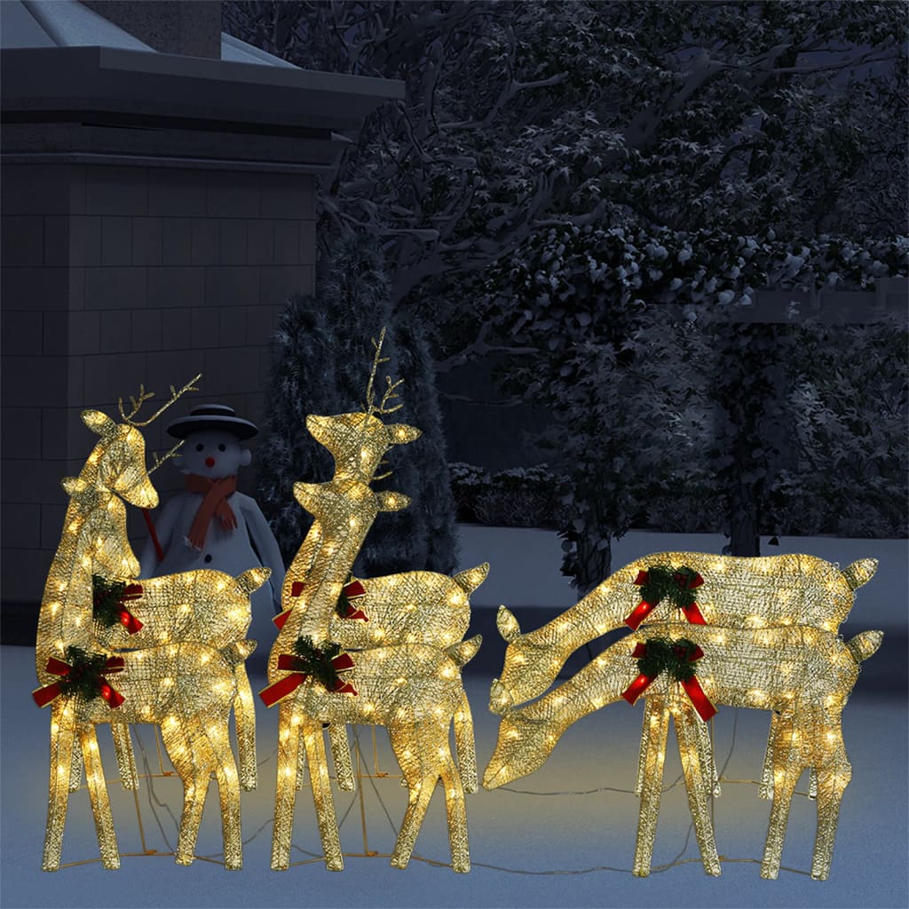 julerensdyr 6 stk. trådnet varmt hvidt lys guldfarvet