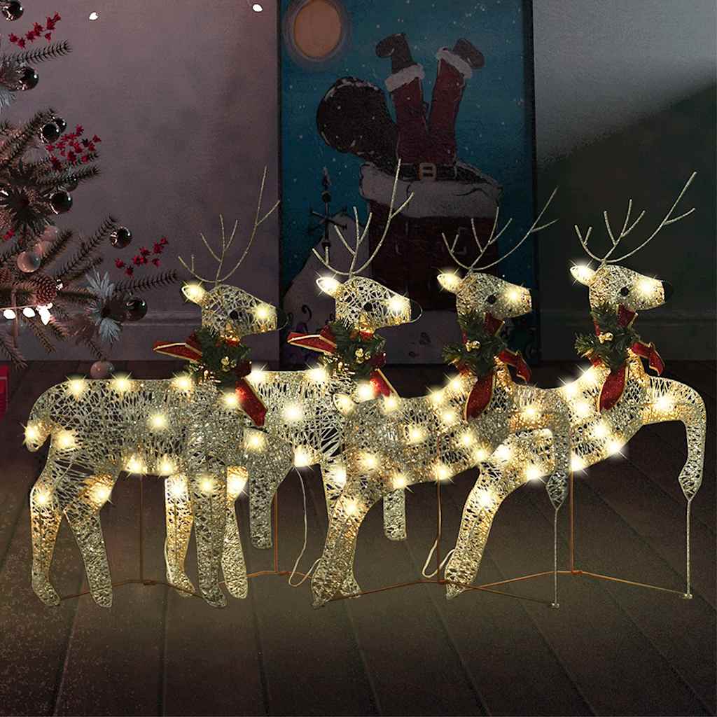 Rennes de Noël 4 pcs Doré 80 LED