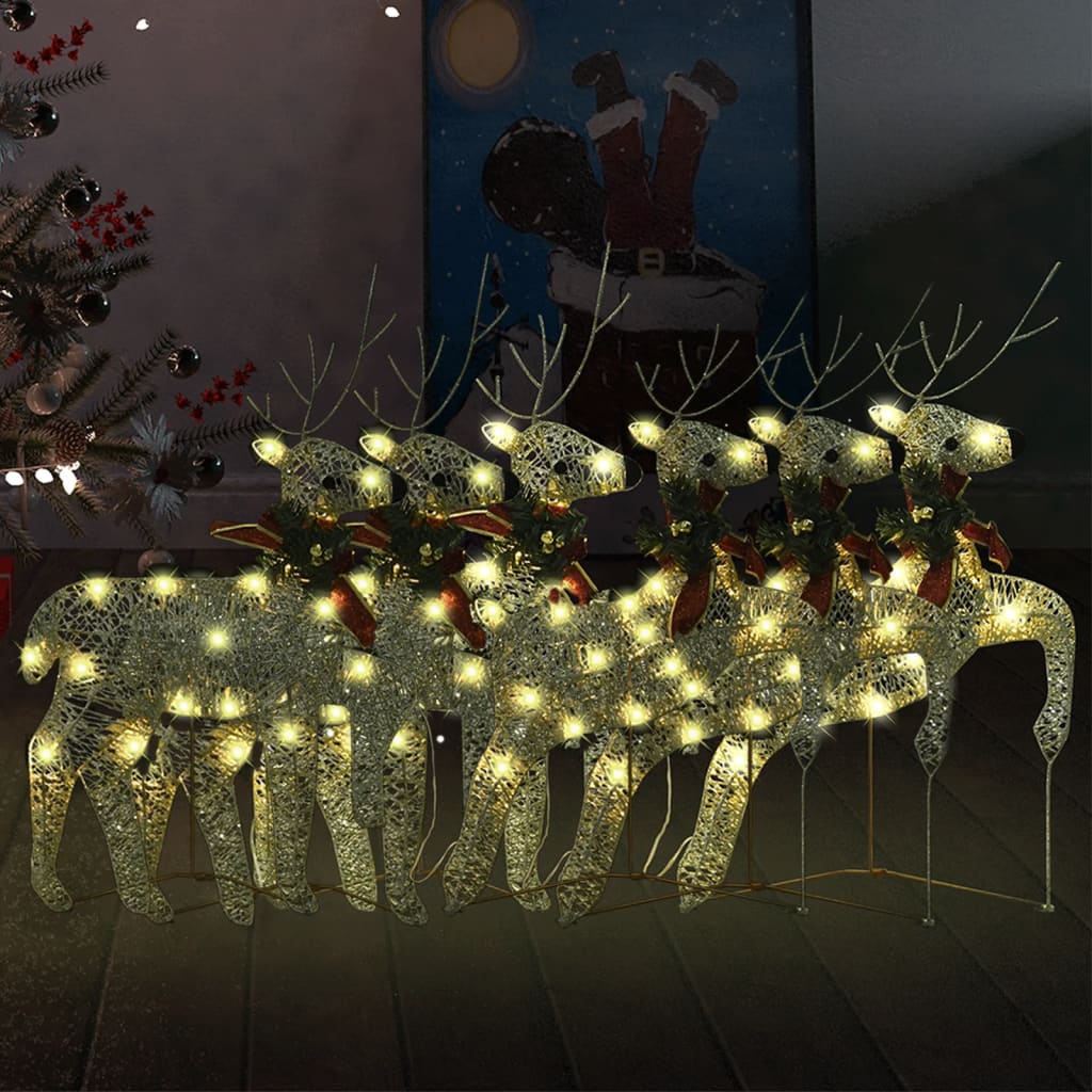 vidaXL Reni de Crăciun, 6 buc., auriu, 120 LED-uri