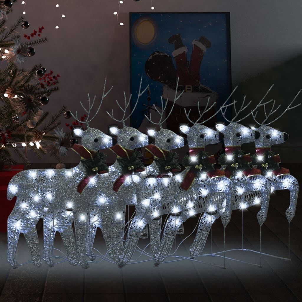 julerensdyr 6 stk. 120 LED'er sølvfarvet