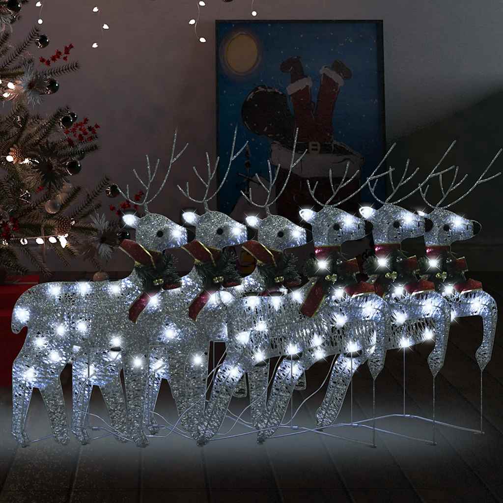 Rennes de Noël 6 pcs Argenté 120 LED
