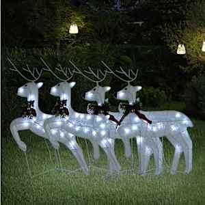 Božični severni jeleni 4 kosi beli 80 LED akril