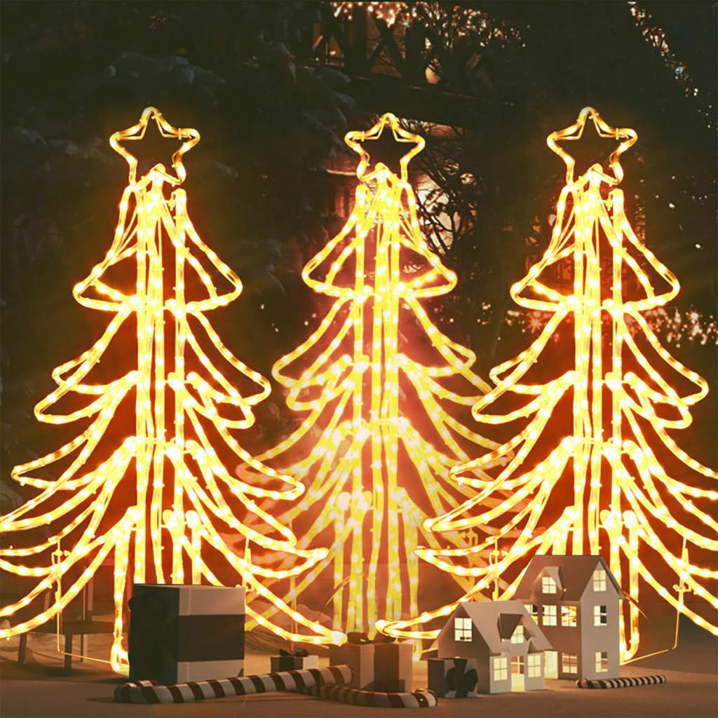 vida XL LED-Weihnachtsbäume 3 Stk. Klappbar Warmweiß 87x 87x 93 cm