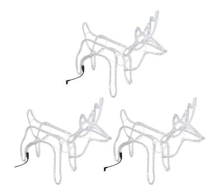 vidaXL Figura de reno Navidad 3 unidades blanco fr&iacute;o 60x30x60 cm