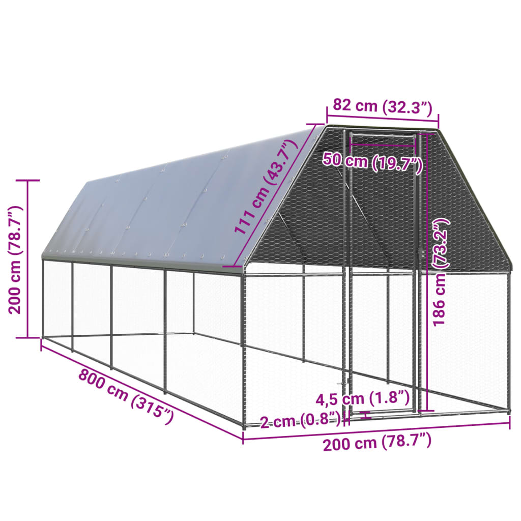 Outdoor-Hühnerkäfig 2x8x2 m Verzinkter Stahl | Stepinfit