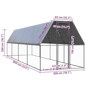 Venkovní klec pro kuřata 2x8x2 m pozinkovaná ocel - obrázek 5