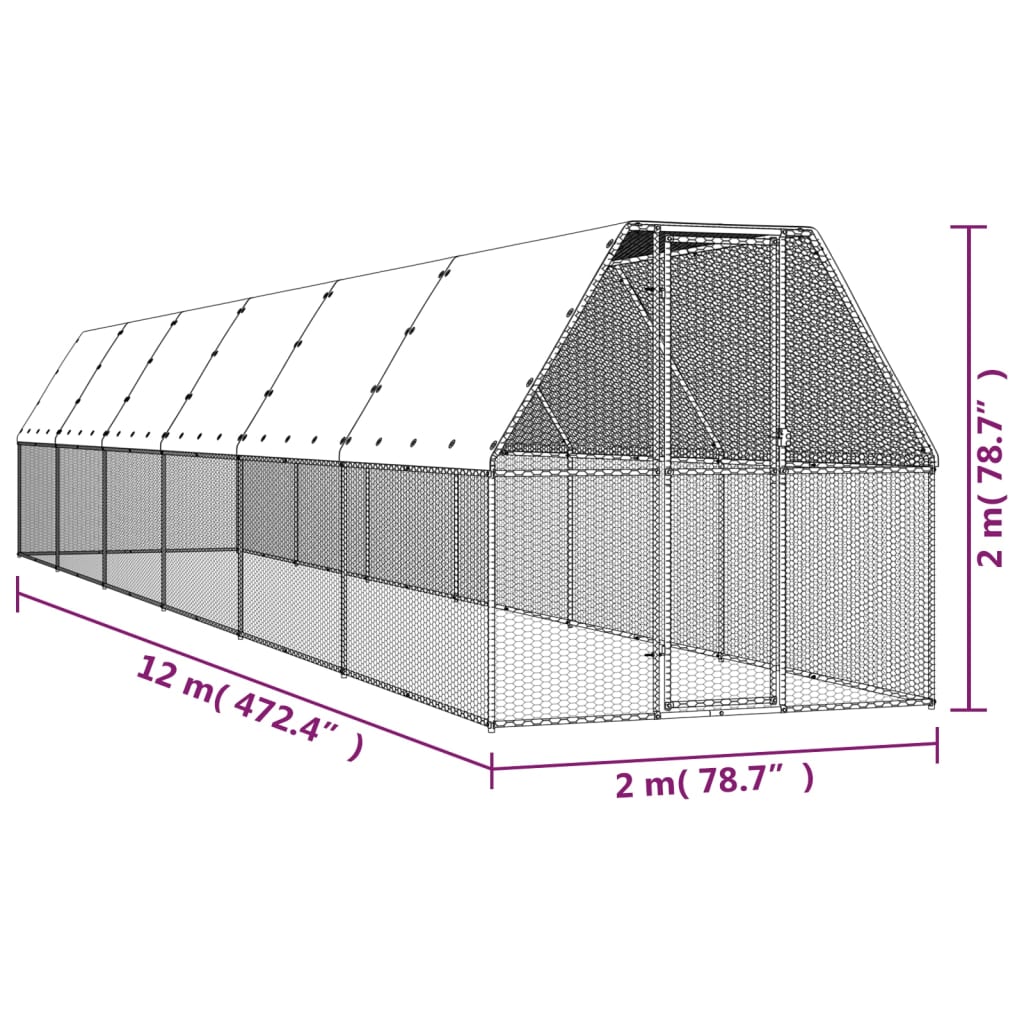 Outdoor-Hühnerkäfig 2x12x2 m Verzinkter Stahl | Stepinfit