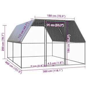 Venkovní klec pro kuřata 3x4x2 m pozinkovaná ocel - obrázek 5