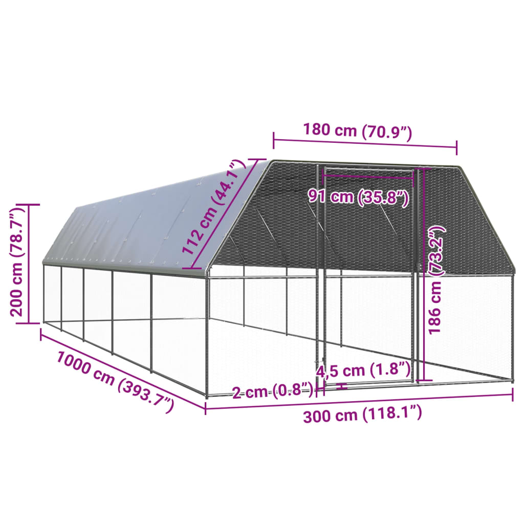 Outdoor-Hühnerkäfig 3x10x2 m Verzinkter Stahl | Stepinfit.de