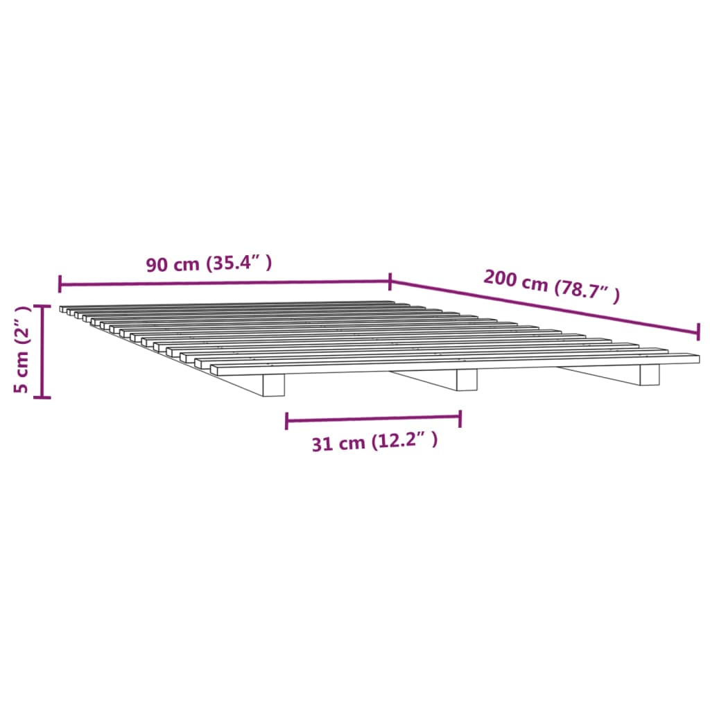 fekete tömör fenyőfa ágykeret 90 x 200 cm