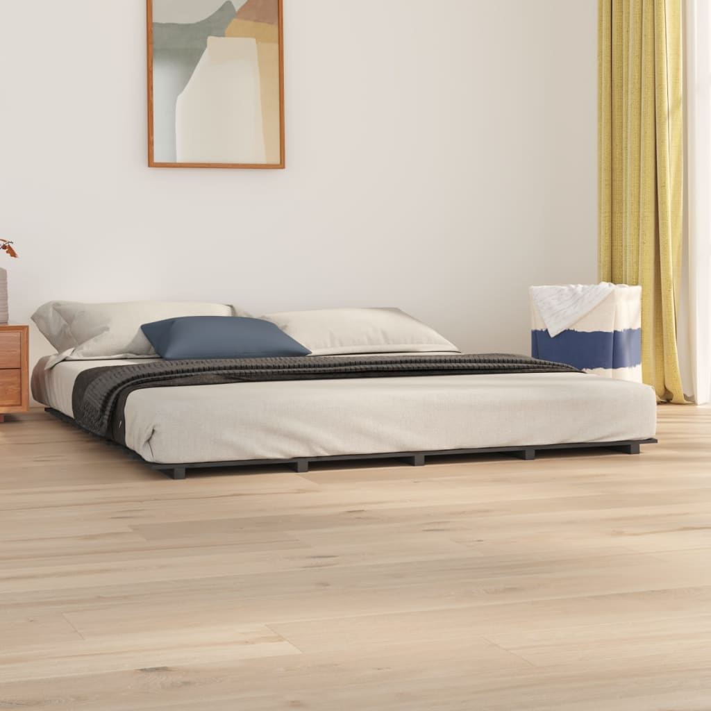 vidaXL Rám postele šedý 200 x 200 cm masivní borovice