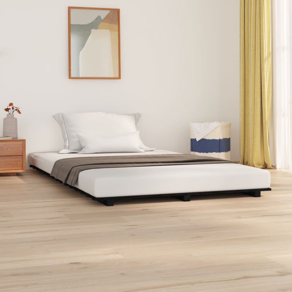 vidaXL Cadru de pat, negru, 150x200 cm, lemn masiv de pin