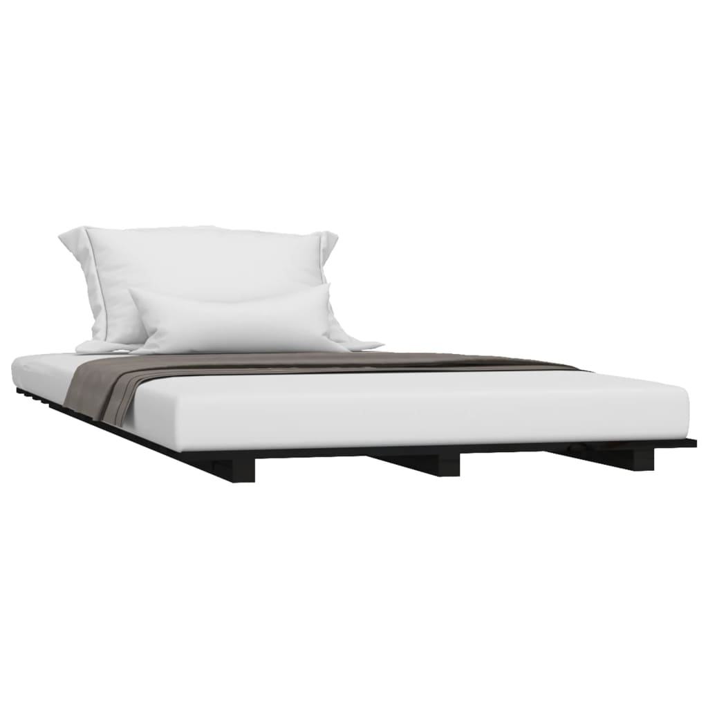 vidaXL Bedframe 75x190 cm massief grenenhout zwart afbeelding