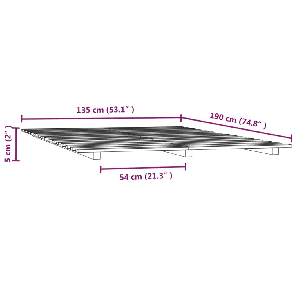 Okvir za krevet 135 x 190 cm od masivne borovine