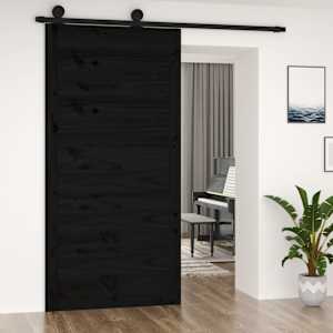 vidaXL Drzwi przesuwne, czarne, 100x1,8x204,5 cm, lite drewno sosnowe