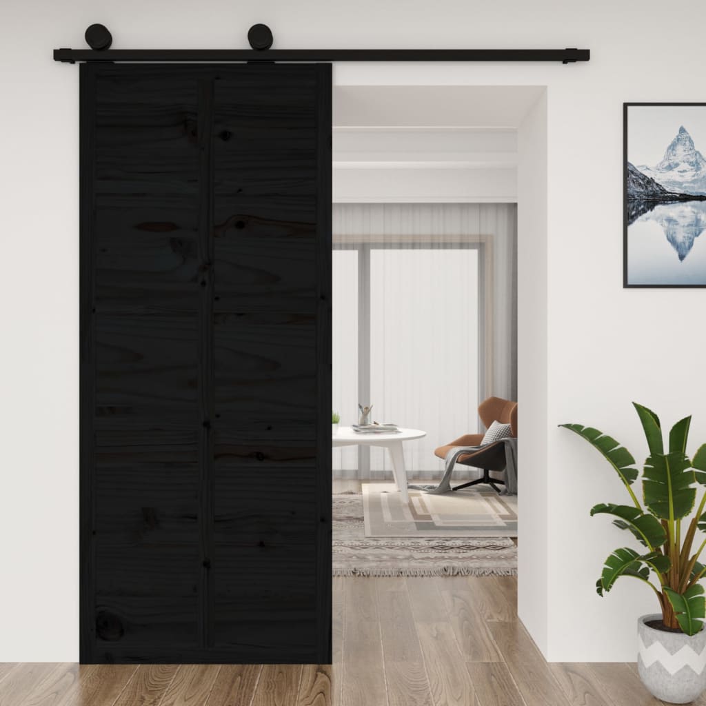 vidaXL Ușă de hambar, negru, 90x1,8x214 cm, lemn masiv de pin