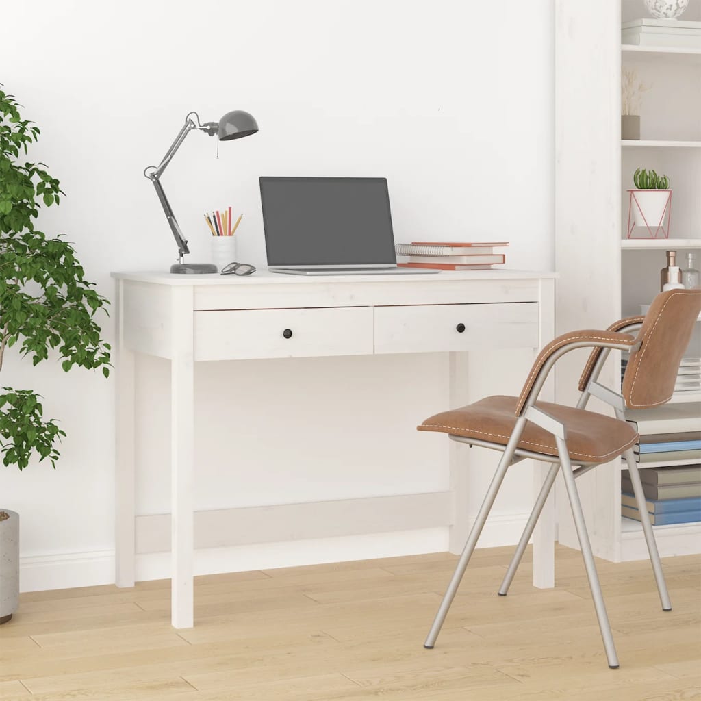 Schreibtisch mit Schubladen Weiß 100x50x78 cm Massivholz Kiefer-1