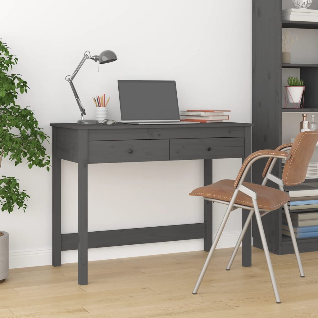 Schreibtisch mit Schubladen Grau 100x50x78 cm Massivholz Kiefer kaufen