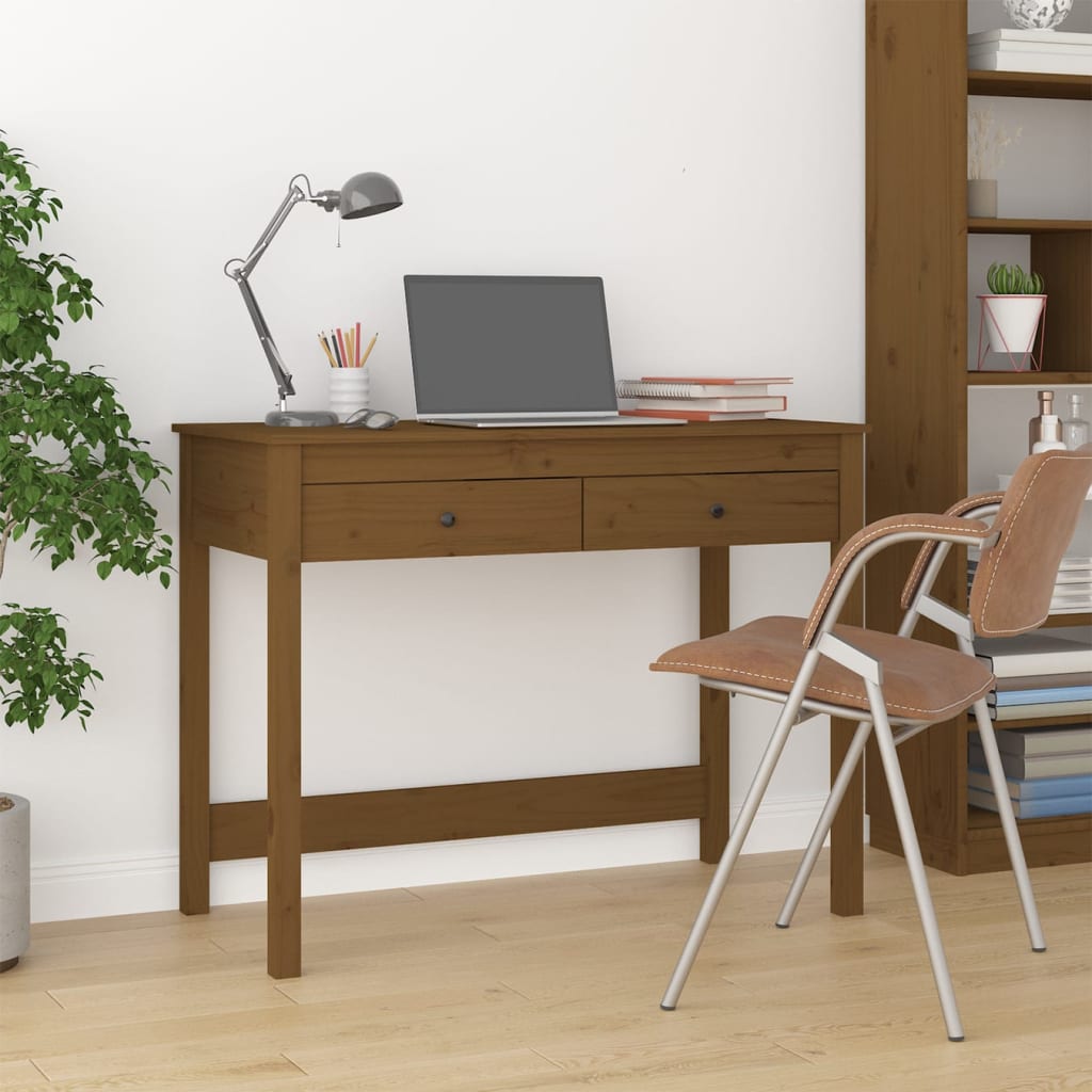 vidaXL skrivebord med skabe 100x50x78 cm massivt fyrretræ gyldenbrun