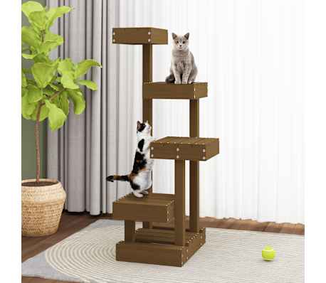 vidaXL Draskyklė katėms, medaus ruda, 45,5x49x103cm, pu&scaron;ies masyvas
